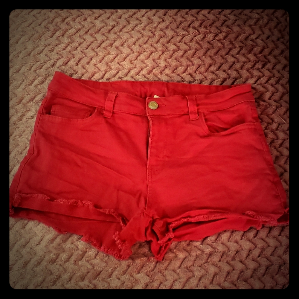 Red jean shorts